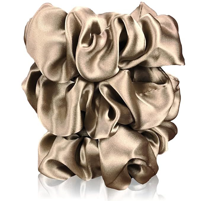 Celestial Silk Mulberry Silk Scrunchies for Hair (Large, Dark Taupe) | Amazon (US)