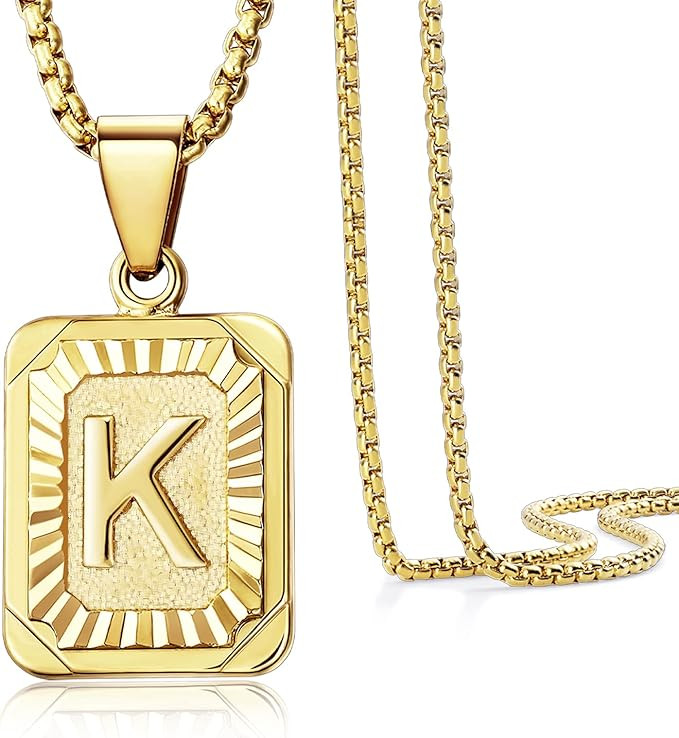 KissYan Initial Letter Pendant Necklace for Mens Womens, 18K Gold Plated Square Capital Monogram ... | Amazon (US)
