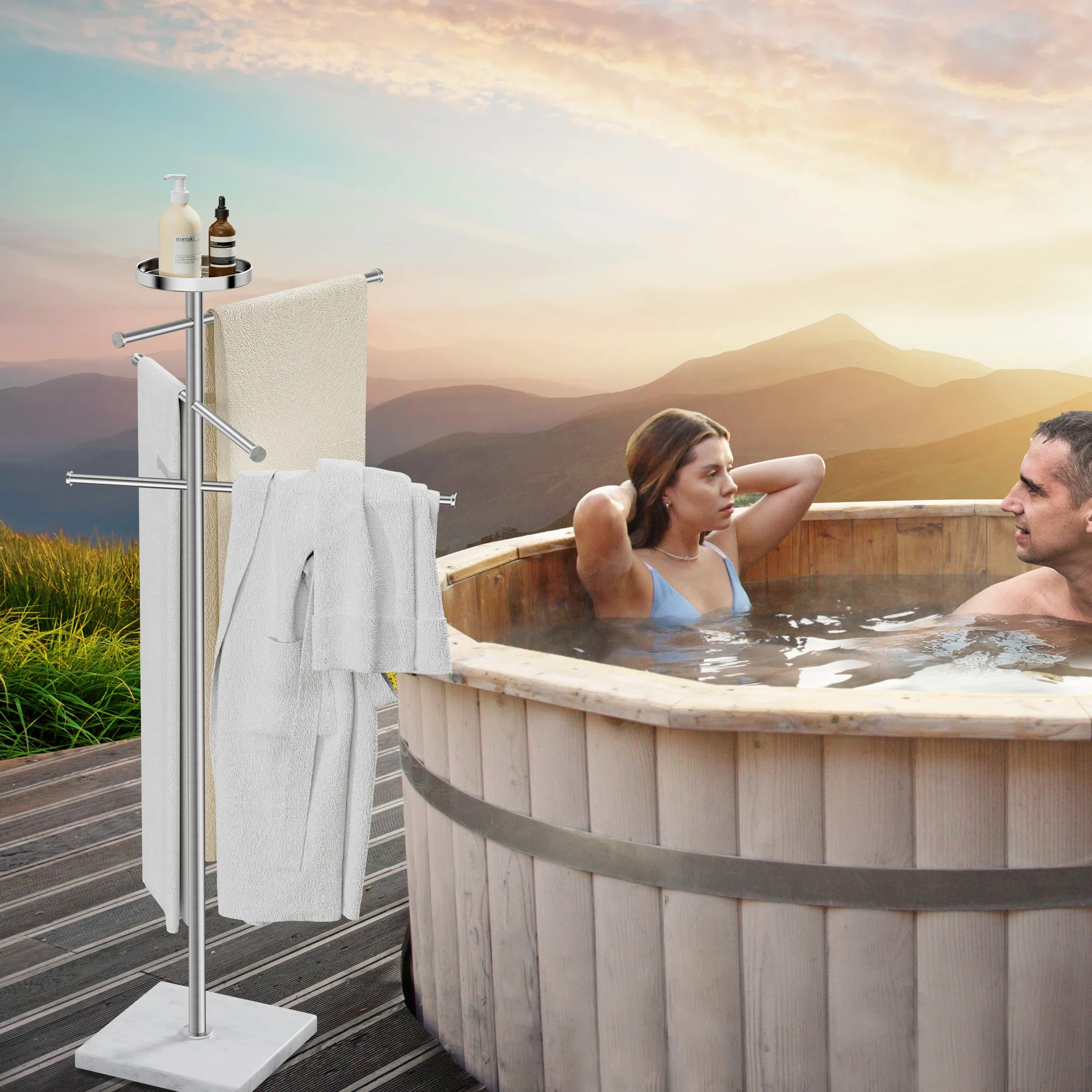 59 Inch Outdoor Towel Rack With Weighted Base 18/8 Stainless Steel With Adjustable 3 Arms, Storag... | Wayfair North America