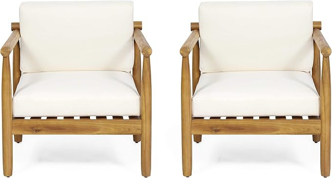 Christopher Knight Home Abigail Outdoor Acacia Wood Club Chair (Set of 2), Teak and Cream | Amazon (US)