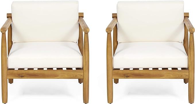 Christopher Knight Home Abigail Outdoor Acacia Wood Club Chair (Set of 2), Teak Finish, Cream | Amazon (US)