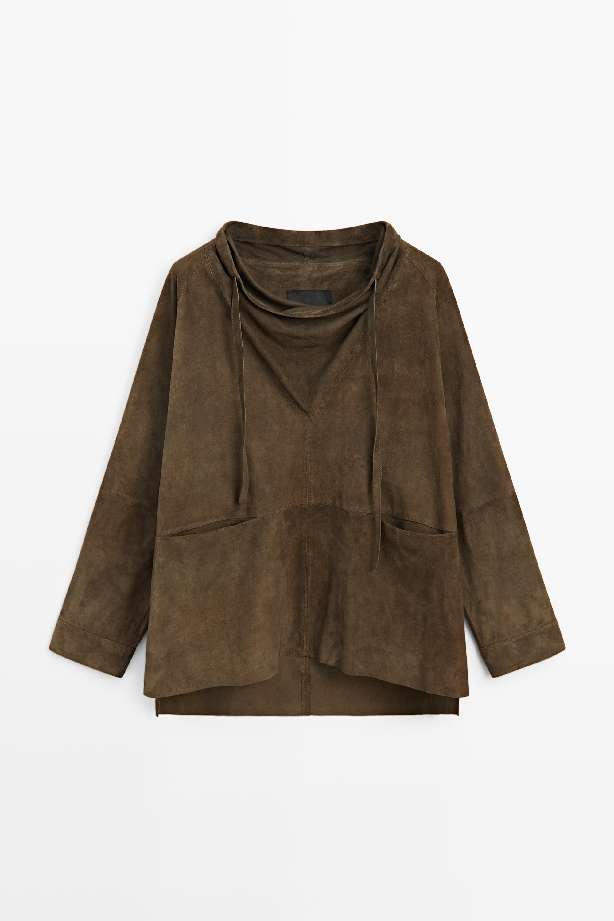 High-neck suede shirt | Massimo Dutti UK