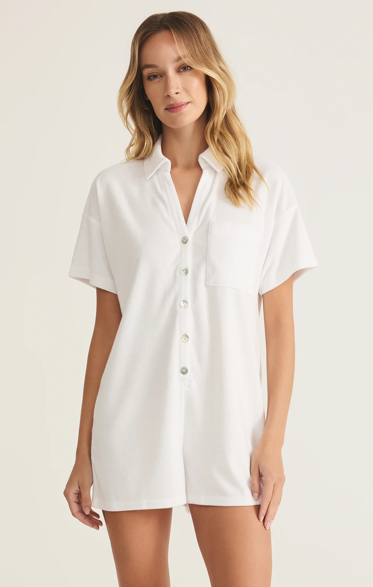 Z SUPPLY Lounge Women's Azur Loop Terry Romper, White, Large | Z Supply