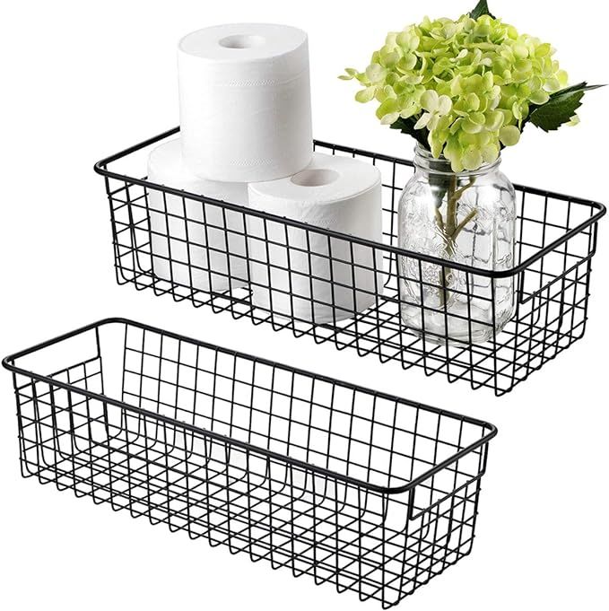 Sheechung Farmhouse Decor Metal Wire Storage Organizer Bin Basket(2 Pack) - Rustic Toilet Paper H... | Amazon (US)
