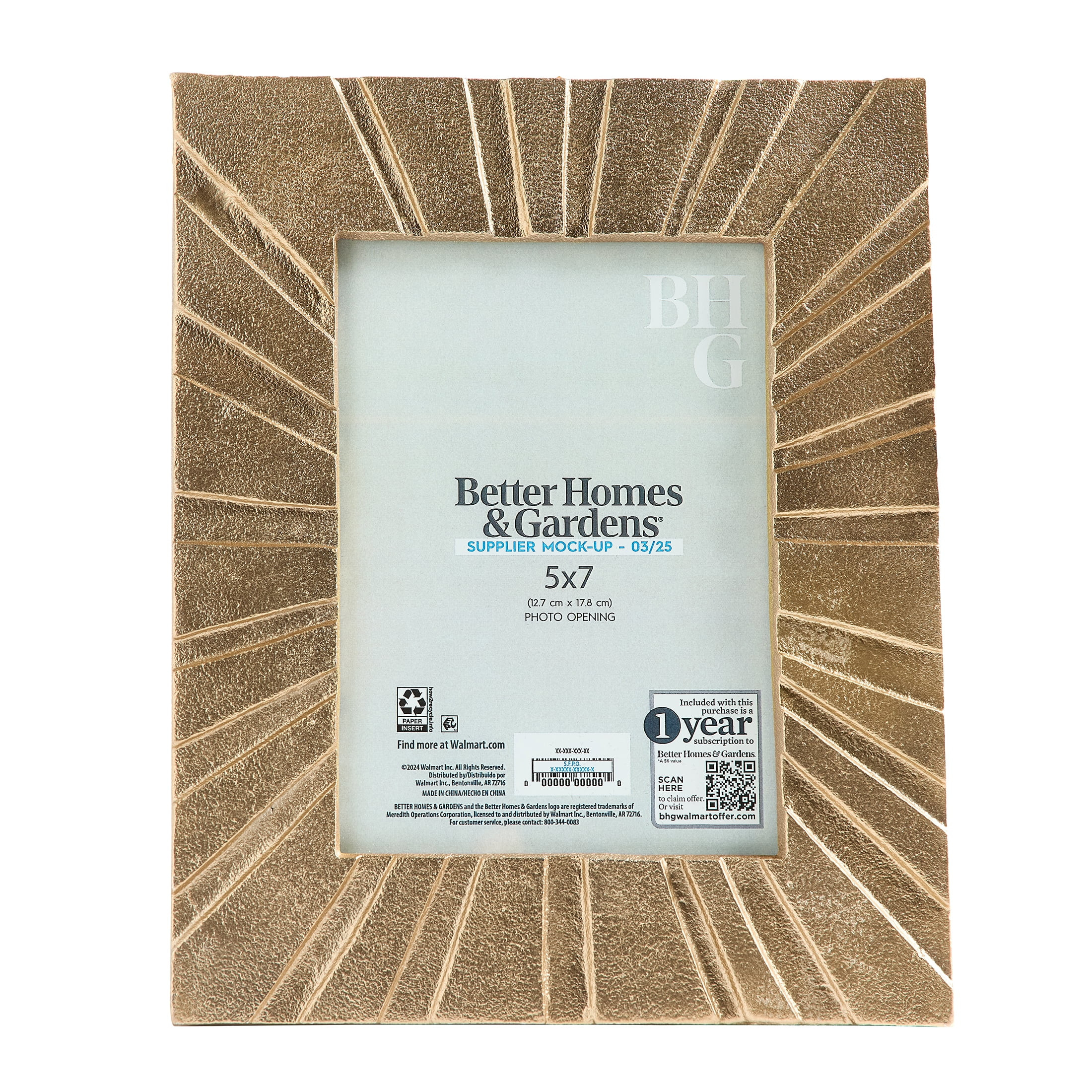 Better Homes & Gardens 5x7 Picture Frame – Gold Cast Radiant Metal Tabletop Photo Frame | Walmart (US)