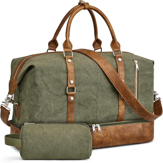 S-ZONE 21" Weekender Bags for Women, 50L Canvas Overnight Weekend Bag with Shoe Compartment | Amazon (US)