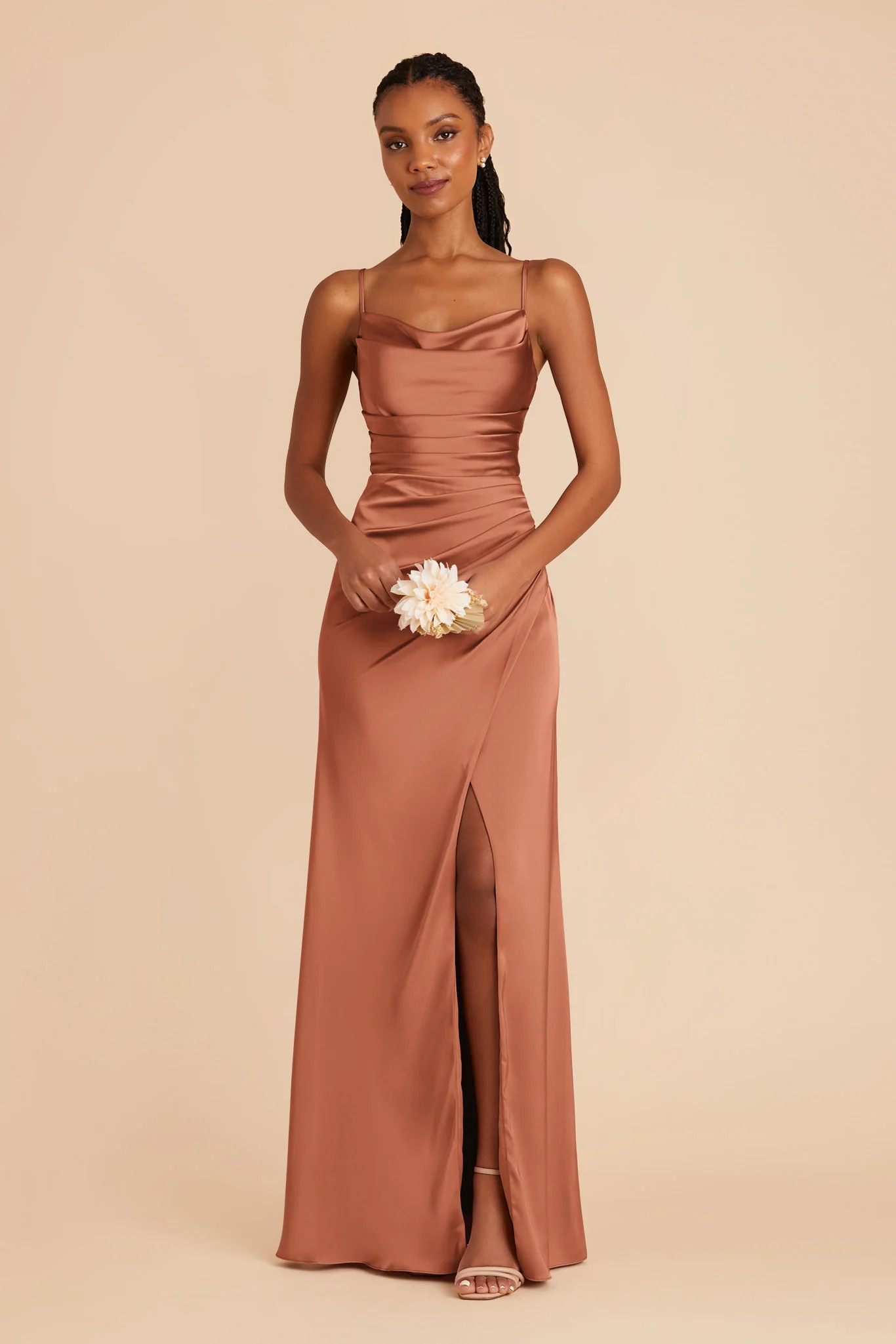 Lydia Matte Satin Dress - Terracotta | Birdy Grey
