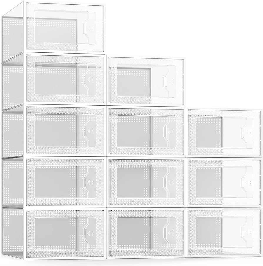 SEE SPRING Large 12 Pack Shoe Storage Box, Clear Plastic Stackable Shoe Organizer for Closet, Spa... | Amazon (US)