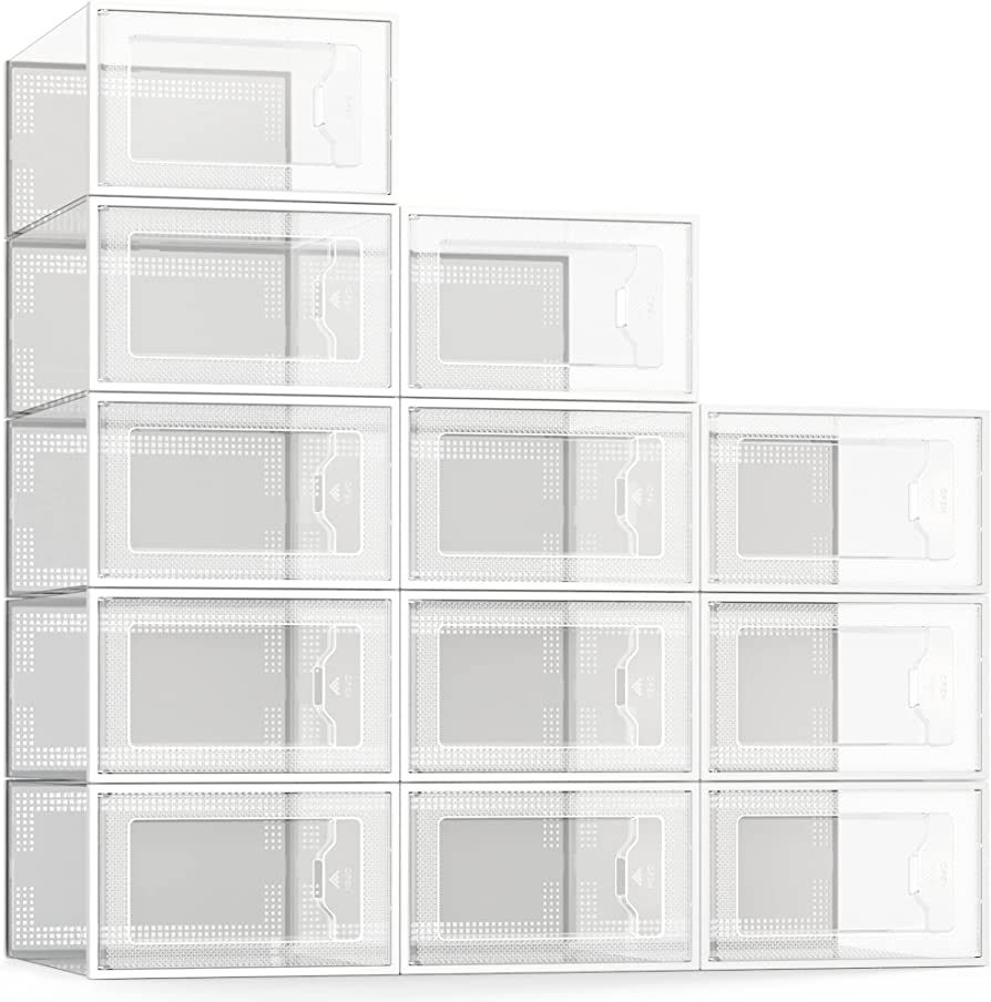 SEE SPRING X-Large Shoe Storage Box Fit Size 11, Clear Plastic Stackable Shoe Organizer for Close... | Amazon (US)