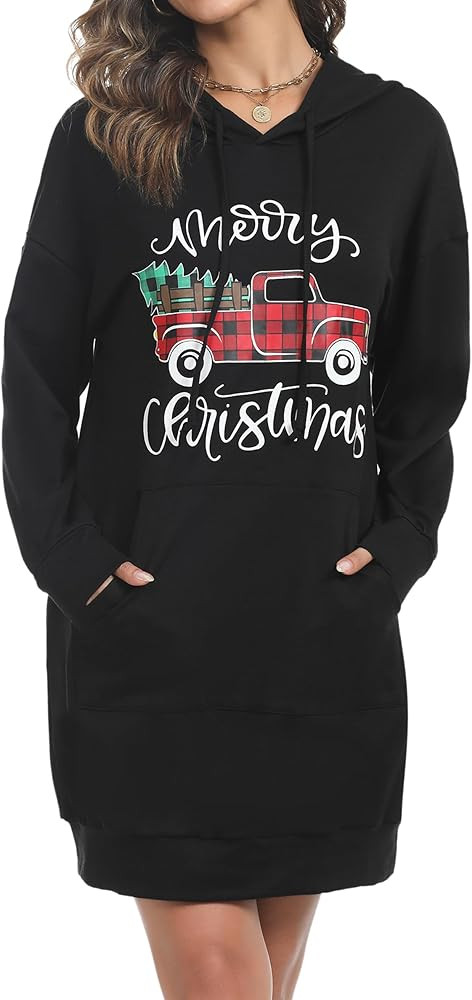 Quenteen Women Hoodies Dress Hooded Sweatshirts Dress Casual Long Sleeve Tunic Dress Oversized Sw... | Amazon (US)