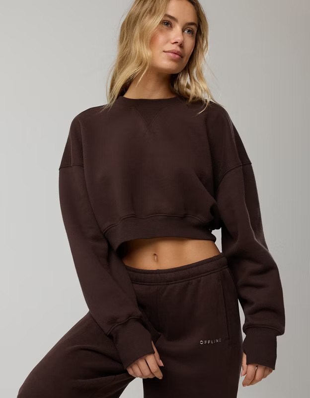 OFFLINE By Aerie Cloud Fleece Cropped Crewneck Sweatshirt | Aerie