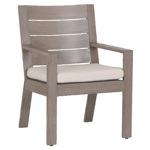Open Box Sunset West Laguna Taupe Grey Aluminum Beige Outdoor Dining Arm Chair | Kathy Kuo Home