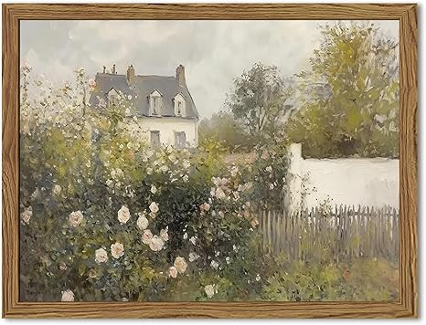 Framed Vintage Wall Art, Cottage Rose Garden Landscape Pictures Wall Decor Paintings, Rustic Spri... | Amazon (US)