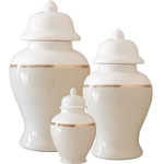 Beige Color Block Ginger Jar with Gold Accent | Lo Home by Lauren Haskell Designs