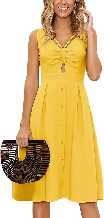 ECOWISH Women 2026 Summer Dresses Tie Front V-Neck Spaghetti Strap Button Down A-Line Backless Sw... | Amazon (US)