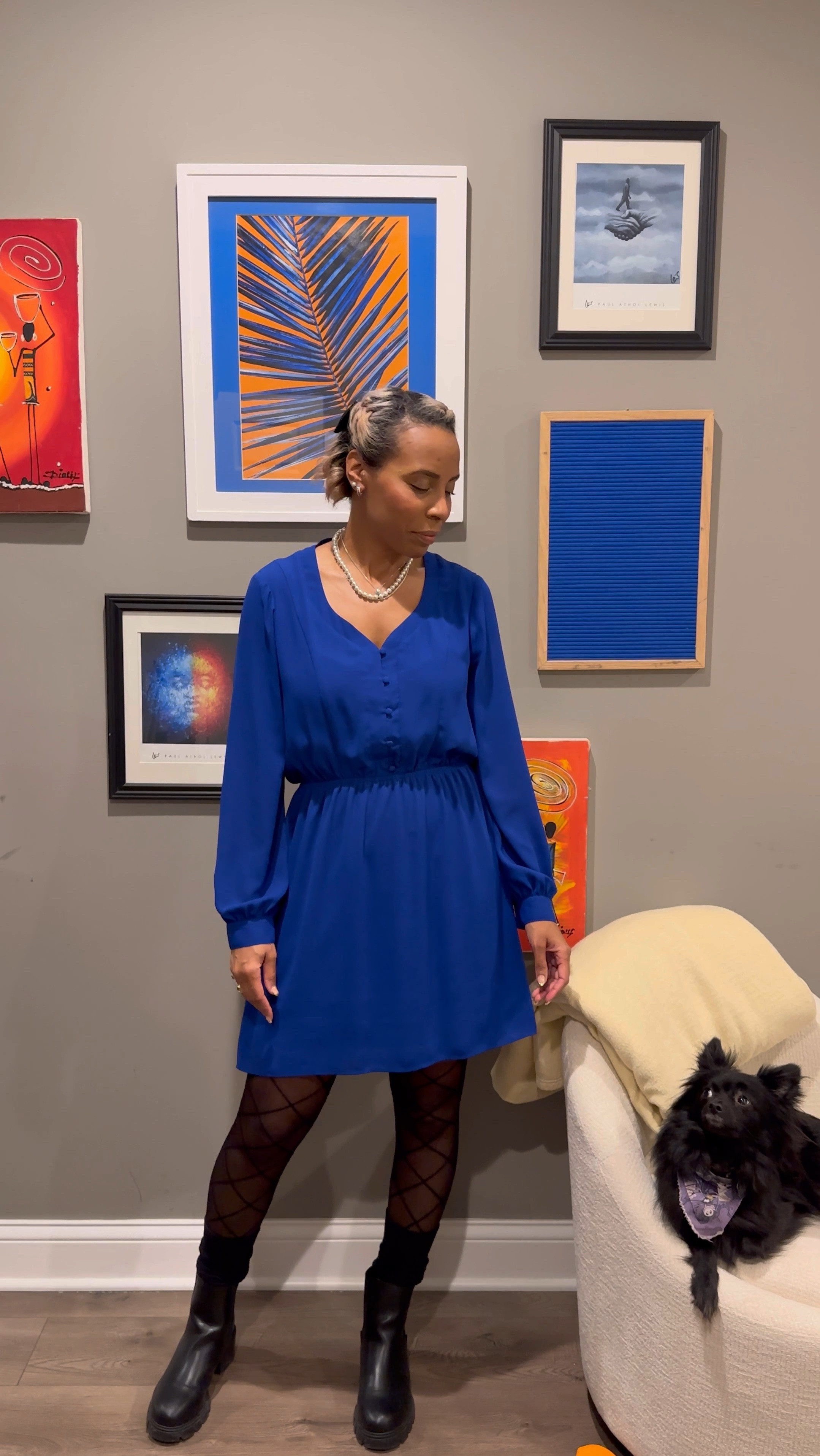 Mixing feminine and edgy with this blue dress, patterned tights, and lug boots combo. 💙🖤 Perfect for those days when you want to turn heads and stay comfy. #LTKStyle #OOTD #EffortlessChic”

#LTKStyleTip #LTKOver40 #LTKWorkwear
