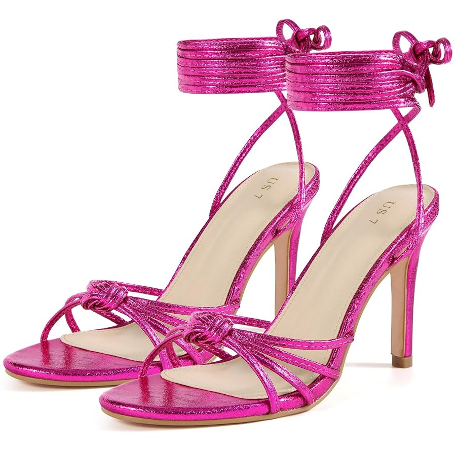 Perphy Knot Strappy Lace Up Metallic Stiletto Heel Sandals for Women | Amazon (US)