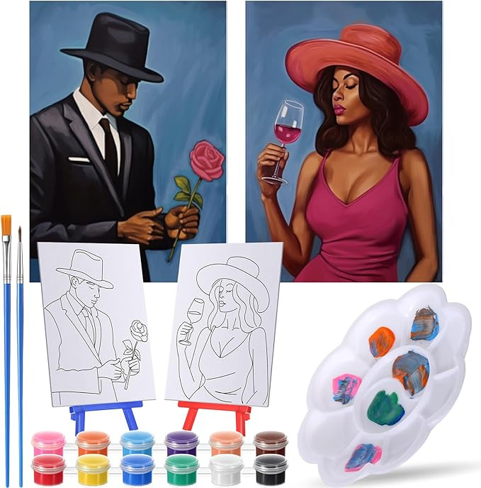 Blosssound 2 Pack Couples Pre Printed Canvas Sets 5" x 7" Valentines Pre Drawn Canvas Painting Ki... | Amazon (US)