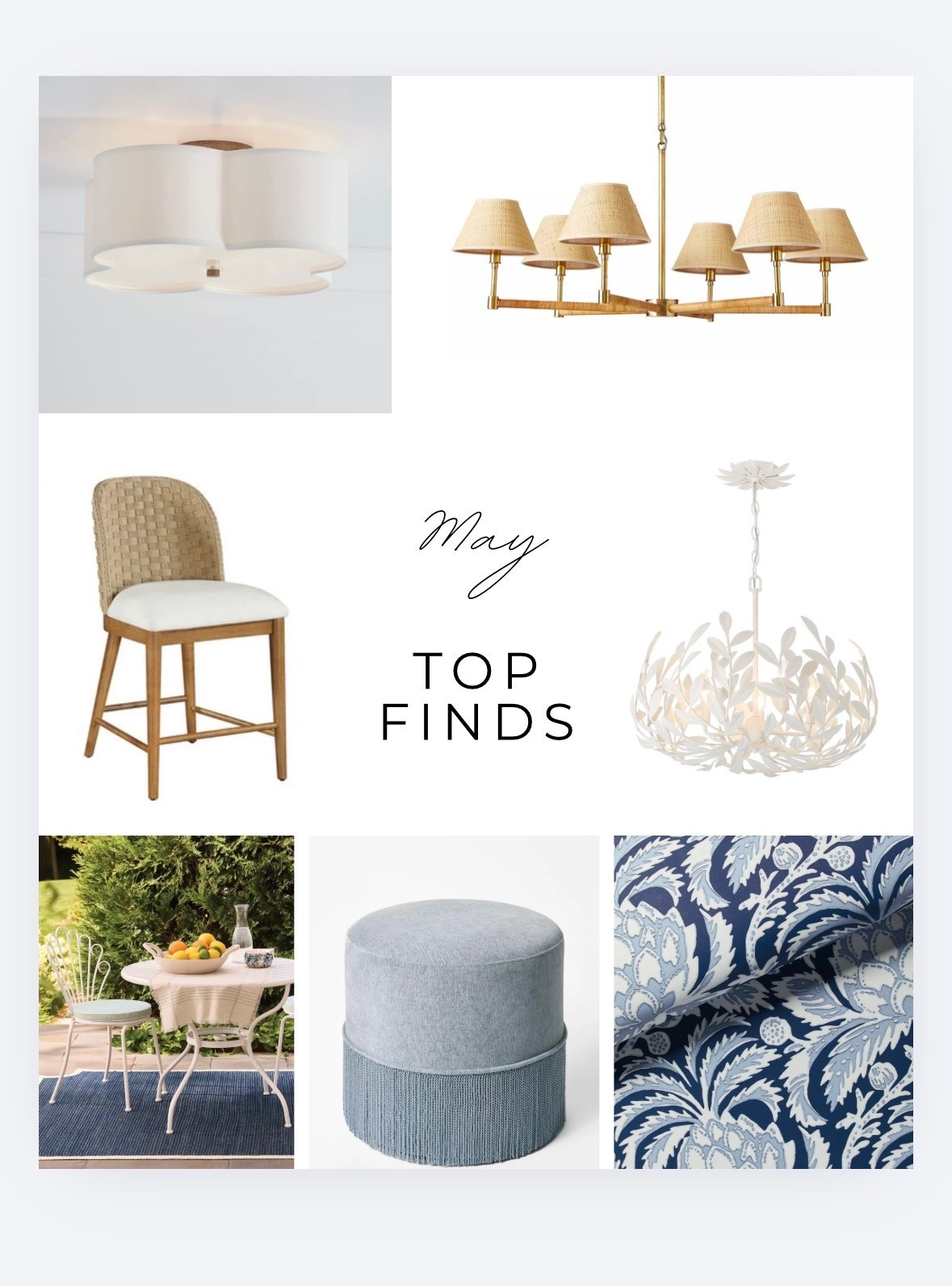 All my Toppe fines from May that are Coastal grand millennial Serena and Lily, fringed Ottoman counter stool chandelier, flush mount, lighting, outdoor rugs,wallpaper and more.

#LTKHome