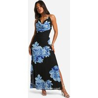 boohoo Women's Floral Print Cowl Neck Maxi Dress in Black | Size: 4 | Woven | boohoo (US & Canada)