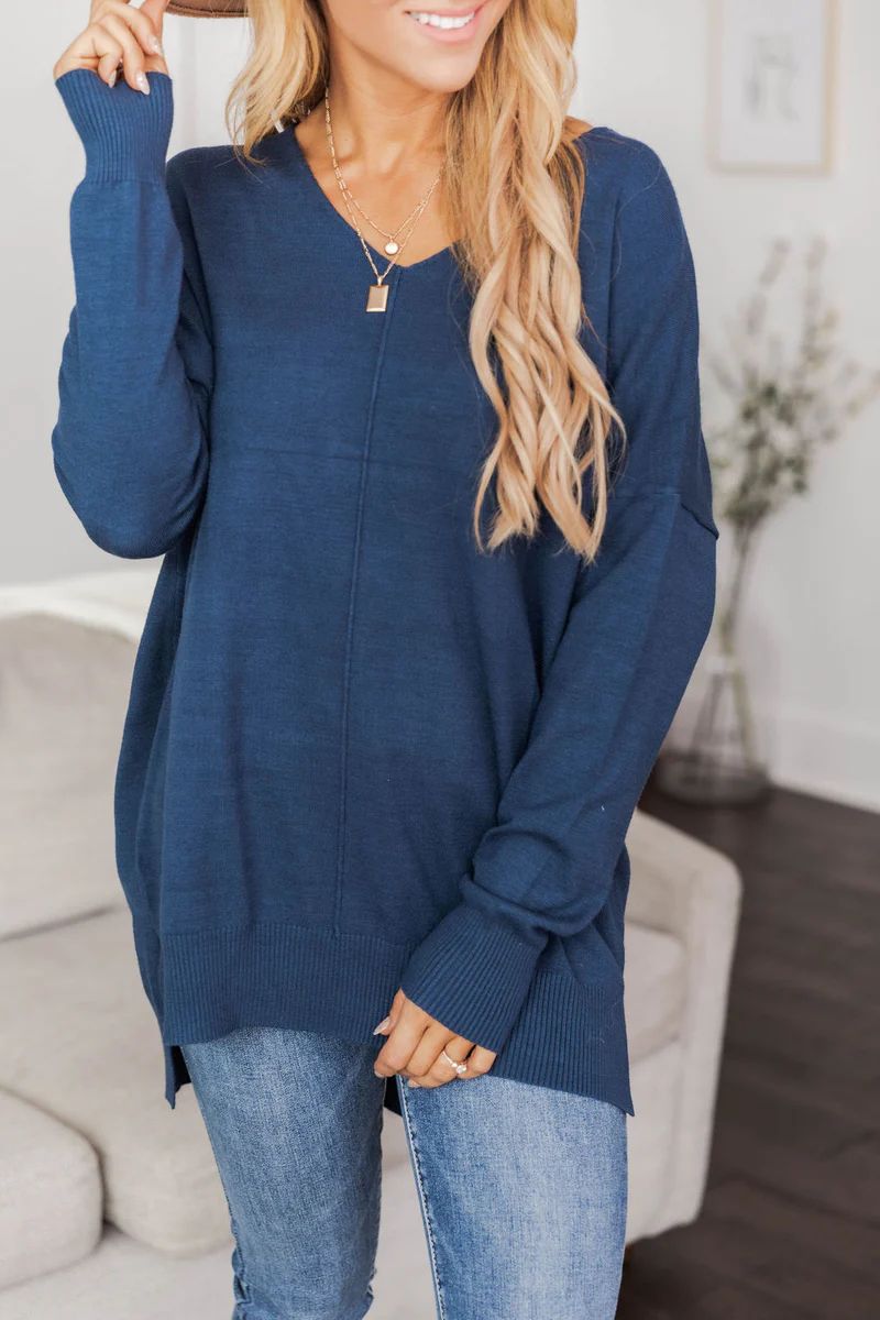 Something On Your Mind Navy Sweater | The Pink Lily Boutique