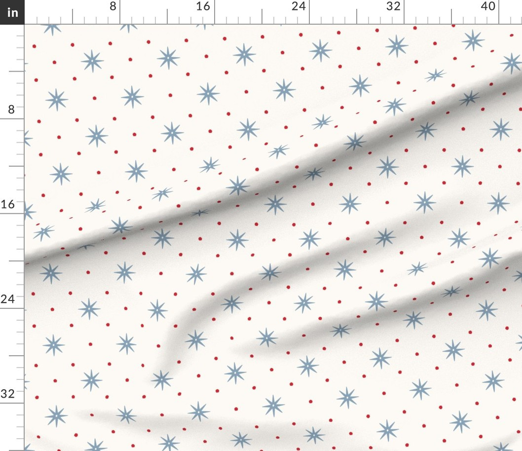 Fabric in Bayside Blue and Red on Cream | Spoonflower