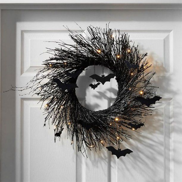 Halloween Wreath Door Wreath, Black Bat Wreath for Front Door Outdoor, Halloween Front Door Decor... | Walmart (US)