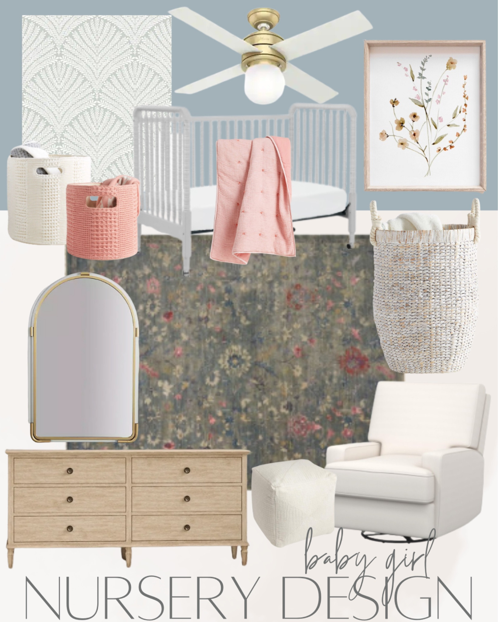 Baby Girl Nursery Design - baby girl nursery decor, nursery rocker, nursery dresser, girl’s nursery wall art, girl’s nursery rug, nursery wallpaper  

#LTKbump #LTKbaby #LTKhome