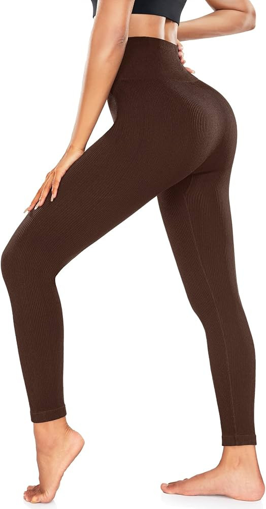 FULLSOFT Ribbed Seamless Leggings for Women High Waisted Workout Athletic Gym Yoga Pants | Amazon (US)