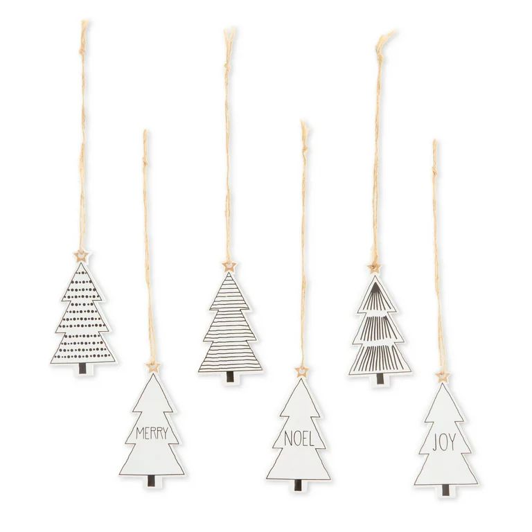 Mini Black & White Tree Christmas Ornaments, 6 Count, by Holiday Time | Walmart (US)