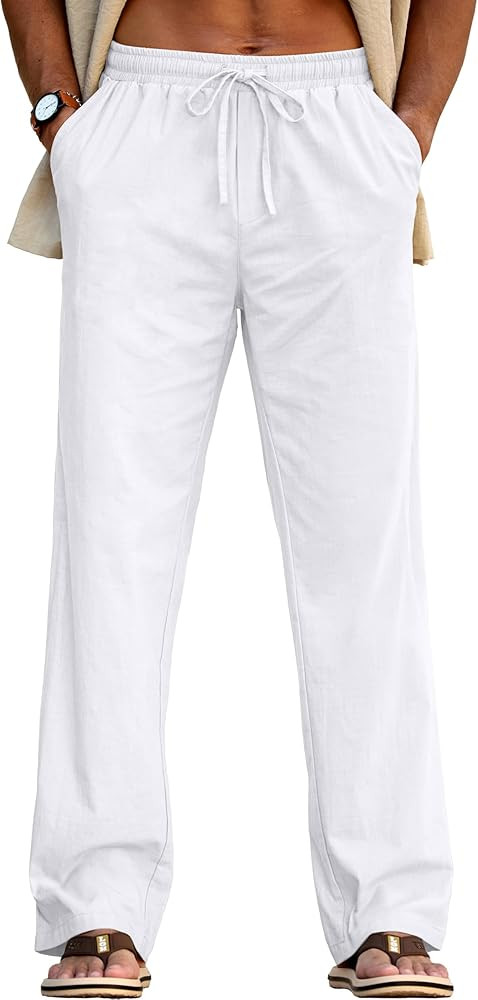 Sailwind Men's Casual Linen Pants Beach Summer Drawstring Elastic Waist Lightweight Pants | Amazon (US)