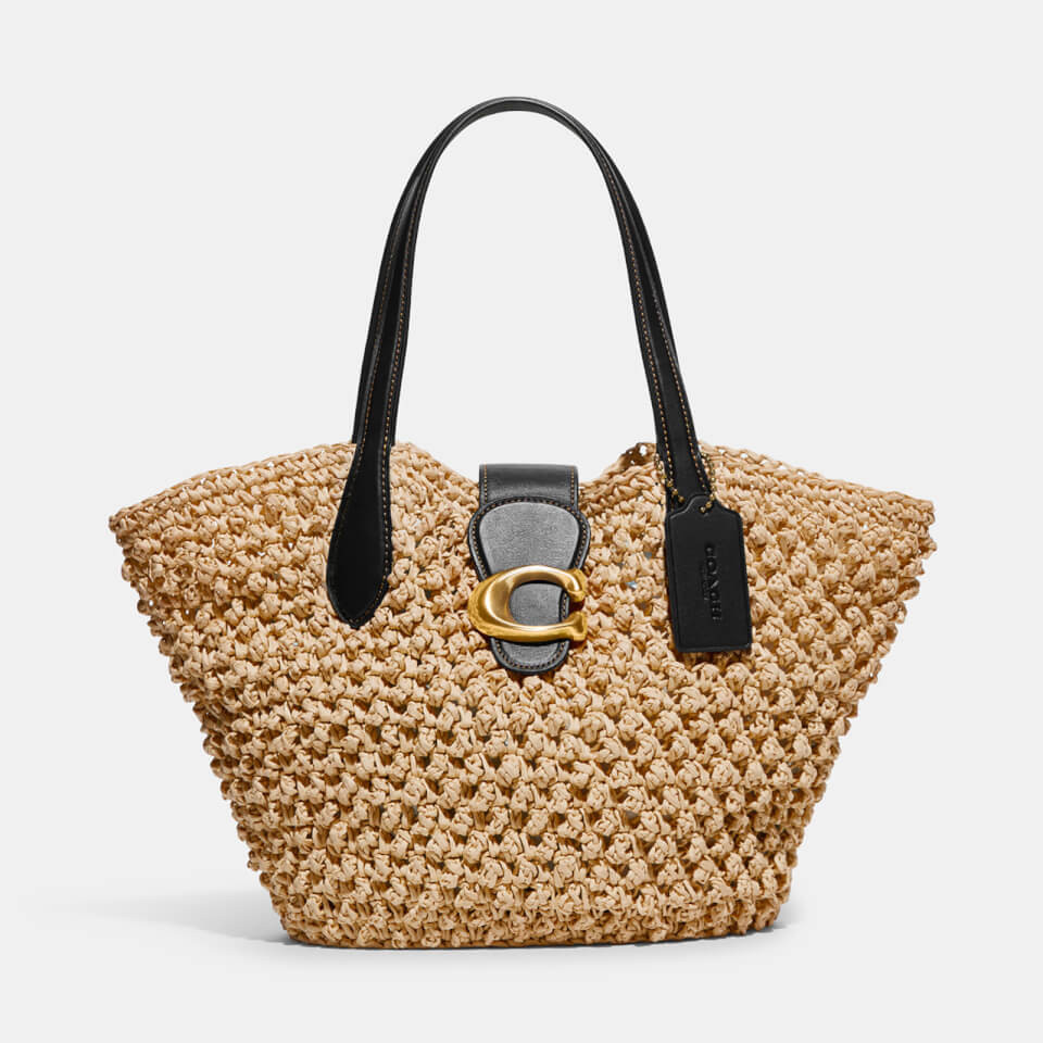 Coach Women's Small Popcorn Texture Paper Straw Tote Bag - Natural/Black | Mybag.com (Global) 