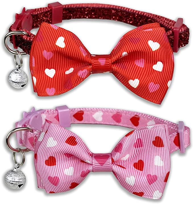 Pohshido Valentine's Cat Collar with Bow Tie and Bell, Holiday Breakaway Loving Heart Kitty Kitte... | Amazon (US)