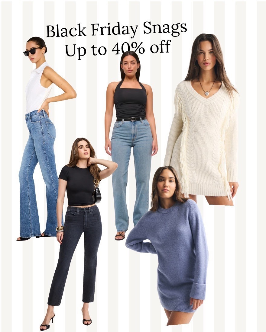 Black Friday Jeans and sweaters on major sale! These jeans never go on sale so I snagged a bunch! They are my favorite— feel like butter, fit all week long and are too flattering! The sweater dresses are a must! I get at least one every year from A&f! 

#LTKCyberWeek #LTKHoliday #LTKSaleAlert
