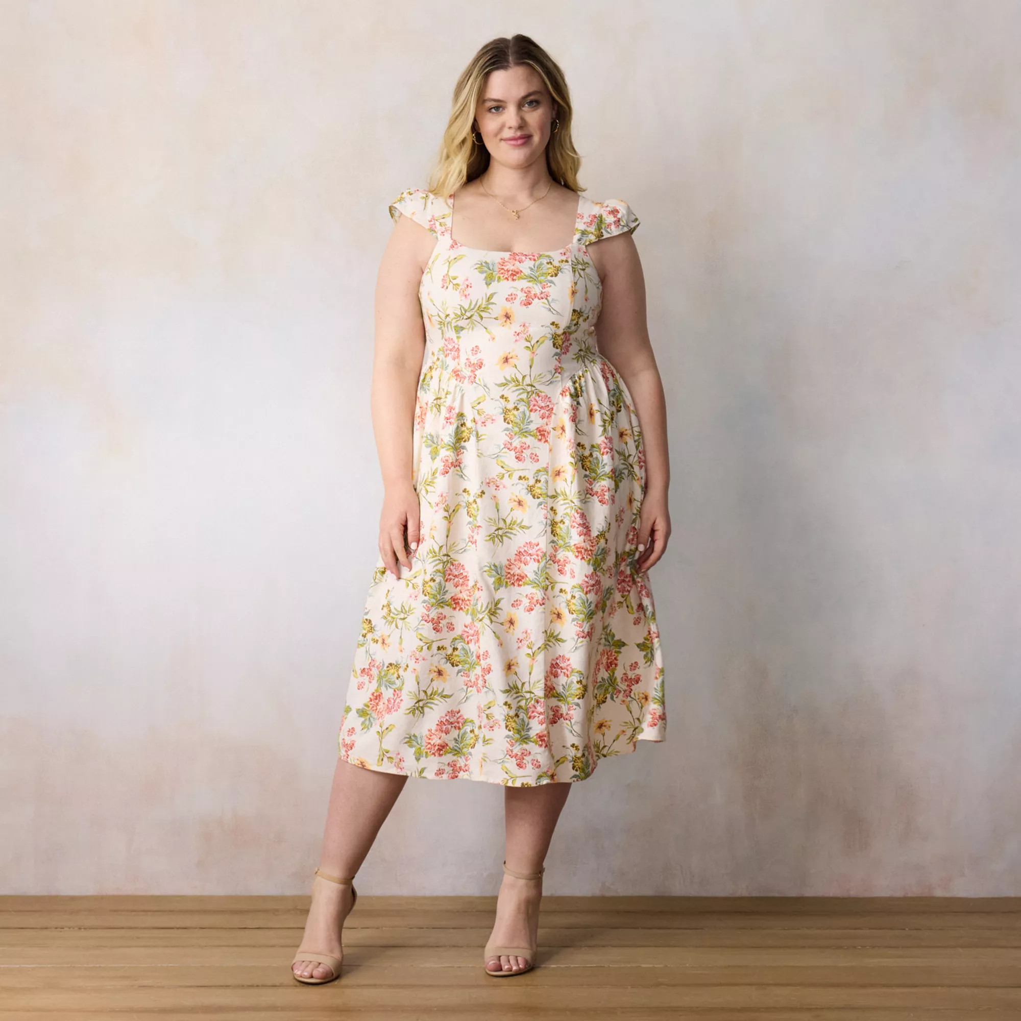 Plus Size LC Lauren Conrad Square Neck Cap Sleeve Midi Dress | Kohl's