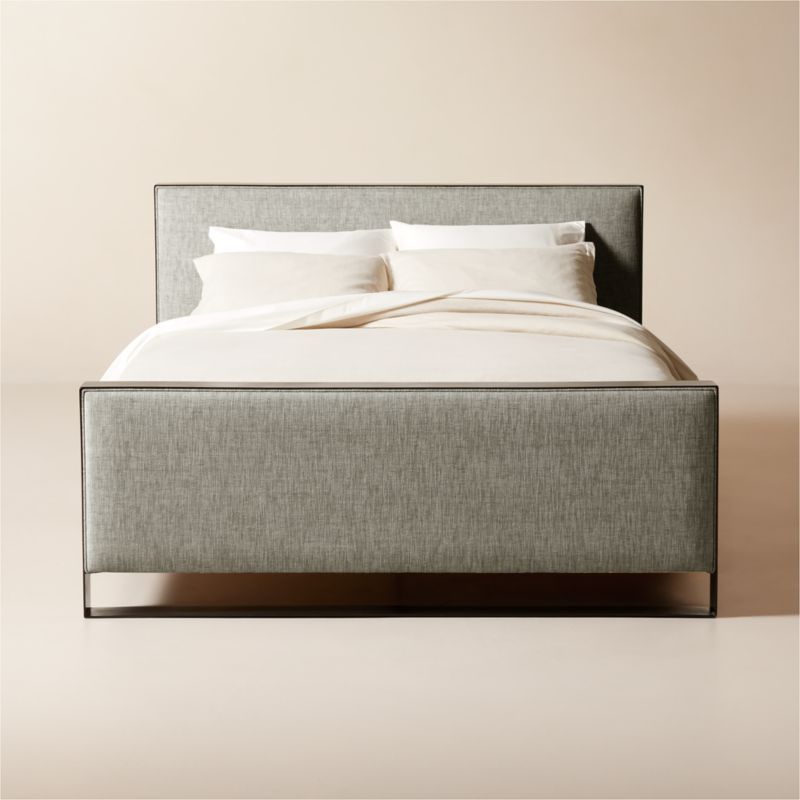 Panora Grey Upholstered and Black Metal Queen Bed + Reviews | CB2 | CB2