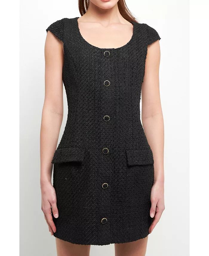 Women's Scooped Neck Buttoned Mini Dress | Macy's