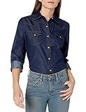 Wrangler Women's Western Long Sleeve Snap Shirt, Denim Dark, X-Large | Amazon (US)