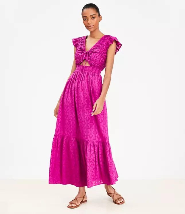 LOFT Beach Floral Clip Cutout Maxi Pocket Dress | LOFT