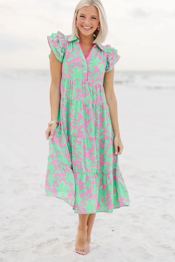 What You Need Sea Green Floral Midi Dress | The Mint Julep Boutique