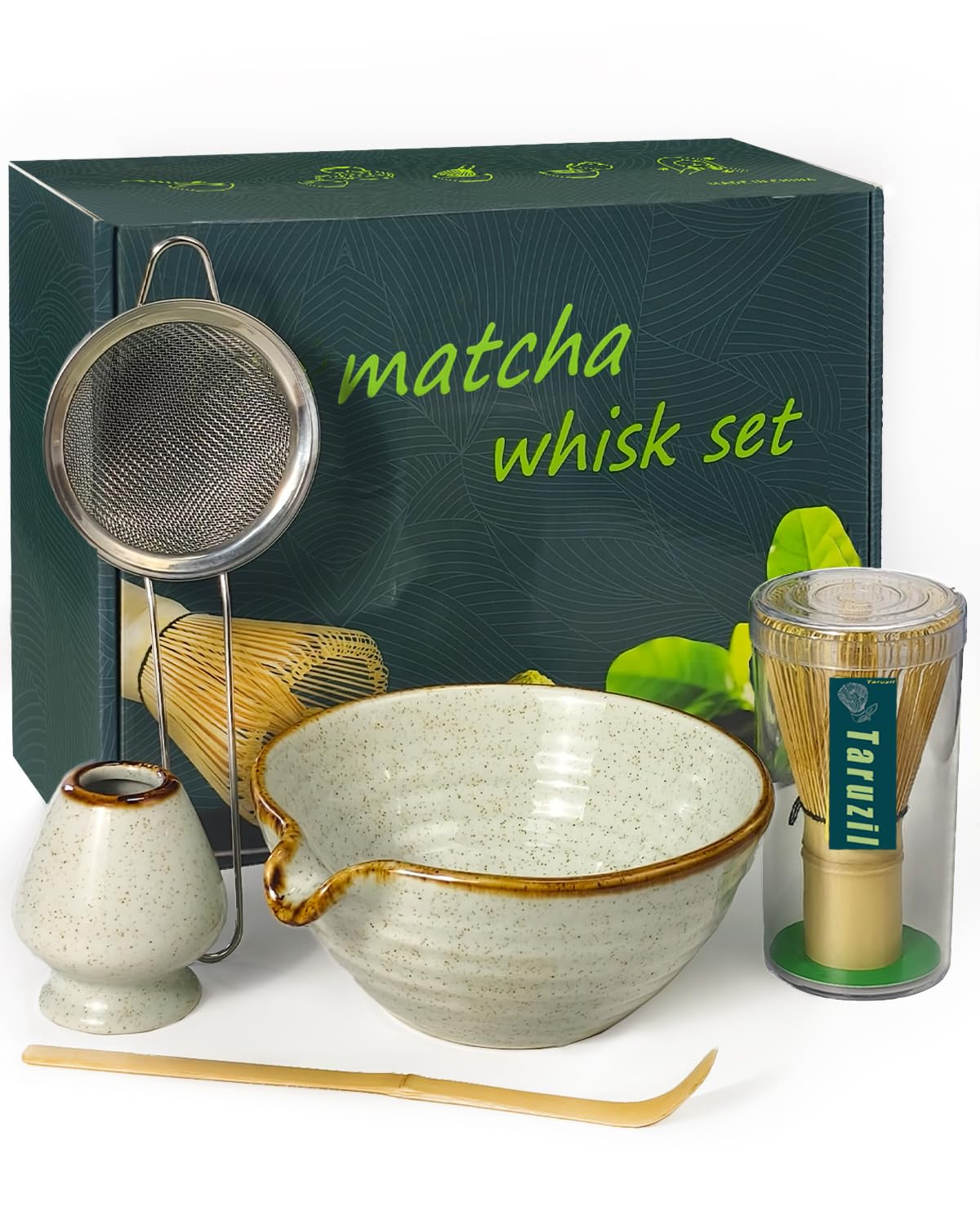 Matcha Whisk Set with Matcha Bowl, Matcha Bamboo Whisk, Scoop, Sifter, Matcha Whisk Holder Unique Gifts for Women Men Girl Friend Home Kitchen Decor Gifts for Christmas, Birthday,Halloween | Amazon (US)