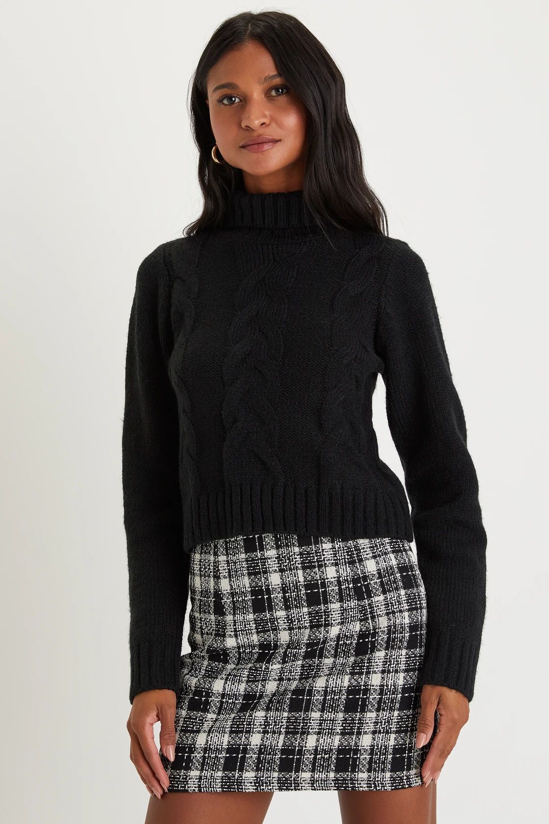 Snuggly Touch Black Cable Knit Turtleneck Sweater | Lulus