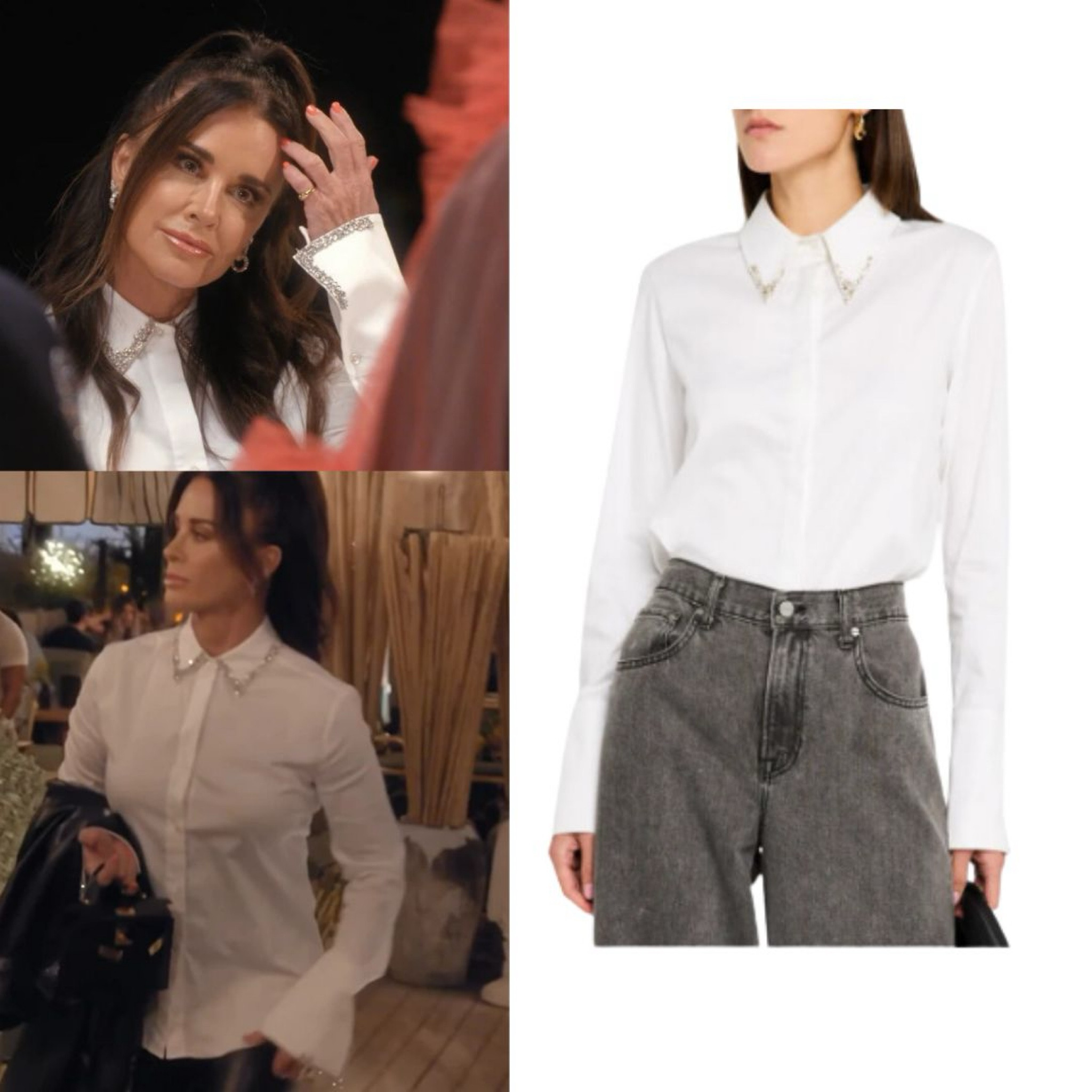 Kyle Richards’ White Button Down Crystal Embellished Shirt