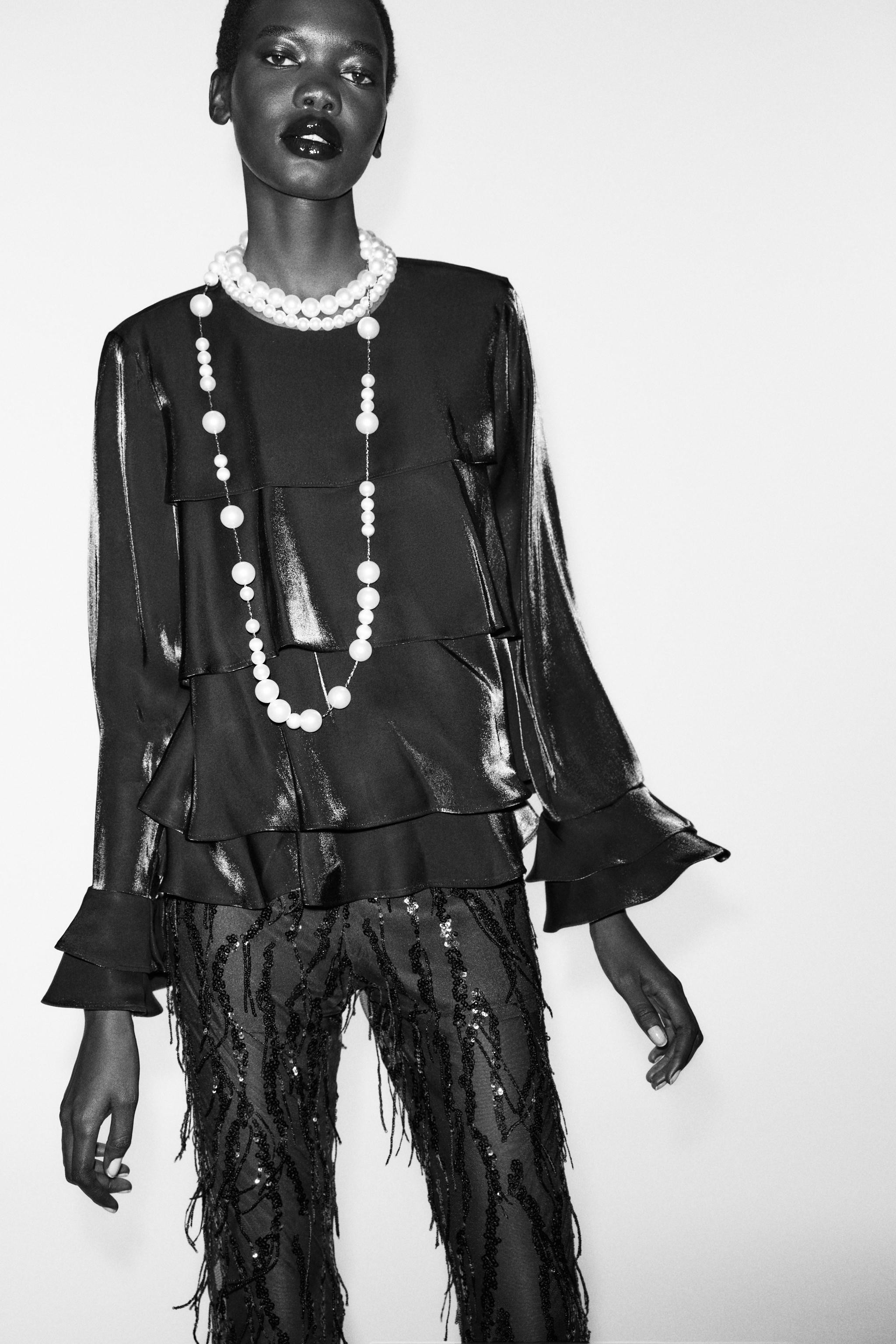 RUFFLED SHINY FABRIC BLOUSE | Zara US