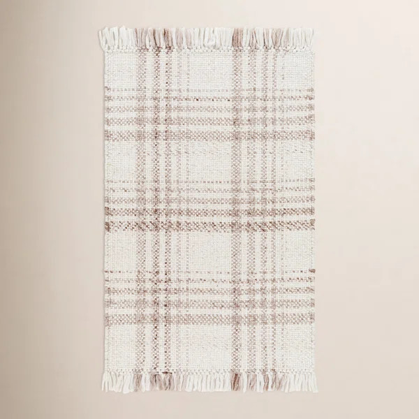 Cay Plaid Flatweave Recycled P.E.T. Indoor/Outdoor Area Rug in Taupe/Beige | Wayfair North America