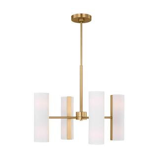 Capalino 8-Light Satin Brass Medium Chandelier with White Linen Fabric Shades | The Home Depot