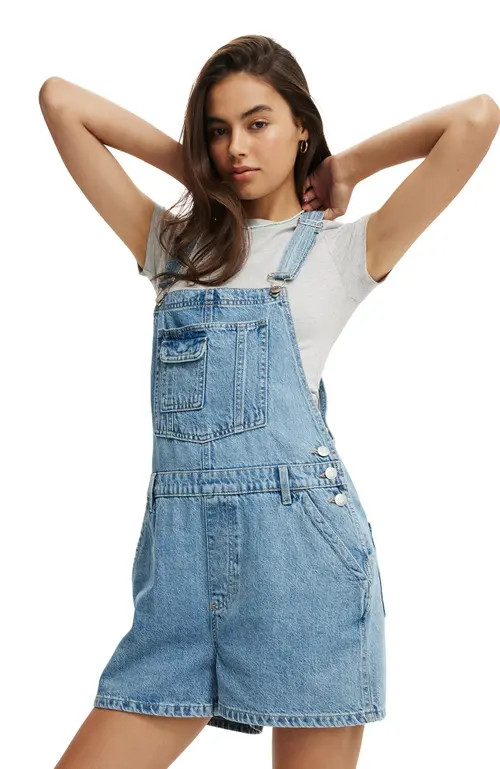 Cotton On Women's Short Denim Overall in Cleanwater Blue at Nordstrom, Size 0 | Nordstrom