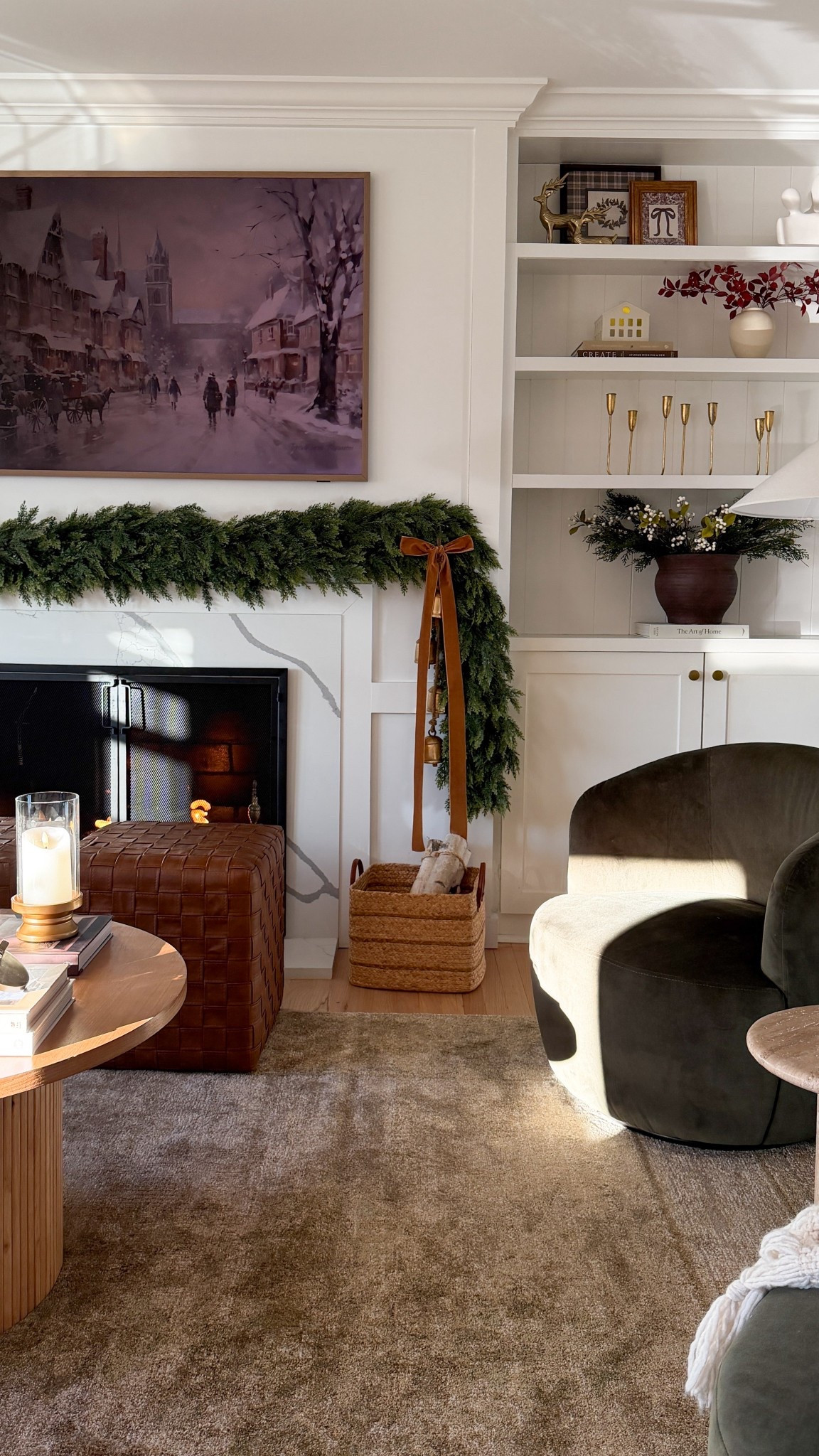 This view is giving all the winter feels 🤍
The garland, the velvet ribbon, the warm tones, and that subtle pop of burgundy… it just makes the whole room feel so cozy without being over the top ✨


#ltkhome #winterdecor #neutralholidaydecor #modernorganic #cozyhomevibes

#LTKStyleTip #LTKSaleAlert #LTKHome