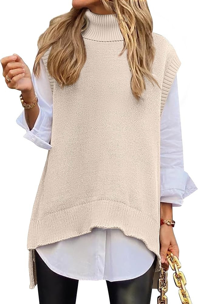 ANRABESS Sweater Vest Women Turtleneck Sleeveless Loose Fit Pullover Knit Spilt Tank Tops 2025 Ca... | Amazon (US)