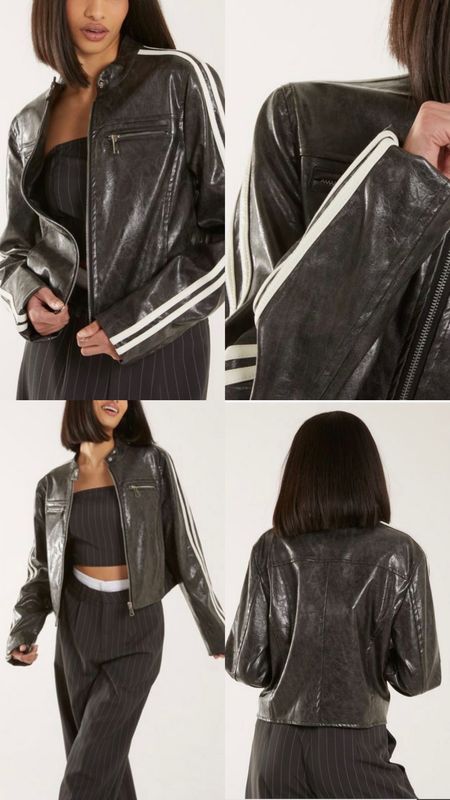 Black Faux Leather Motocross Jacket. Biker jacket, white stripes. On sale under £35! New Look outfit idea. Statement piece. Casual look. Affordable fashion.  Wardrobe staple. Timeless. Gift guide idea for her. Trendy look.

#LTKsalealert #LTKfindsunder50 #LTKGiftGuide